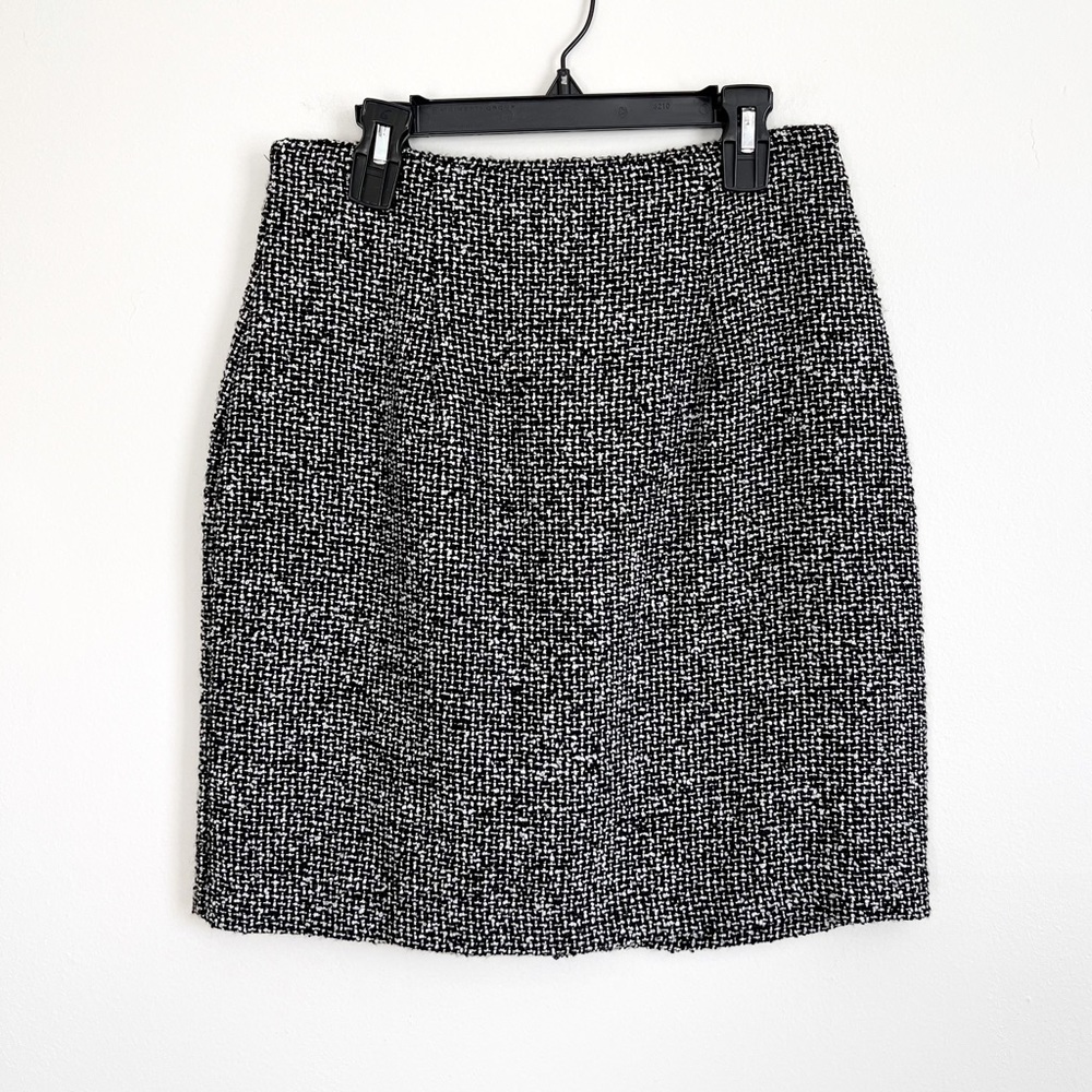 Tailor B Moss Vintage Tweed Wool Pencil Skirt Size 6 Black White Mini